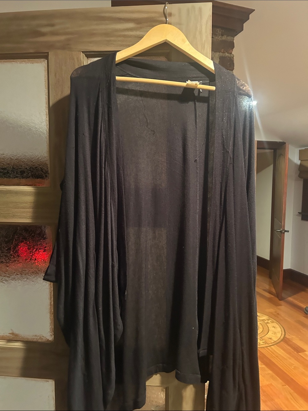 Draped Open-Front Black Cape Cardigan